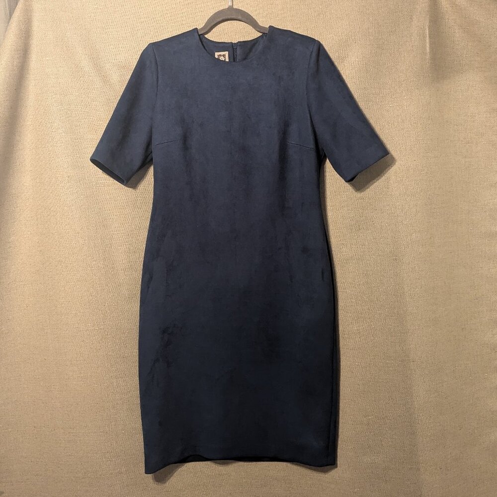 Anne Klein Faux Suede Teal Blue Knee-Length Sheath Dress, Size 12